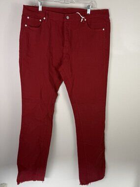 mnml Burgundy Twill Slim Flare Pants Mens 38 Raw Hem Streetwear Red Denim
